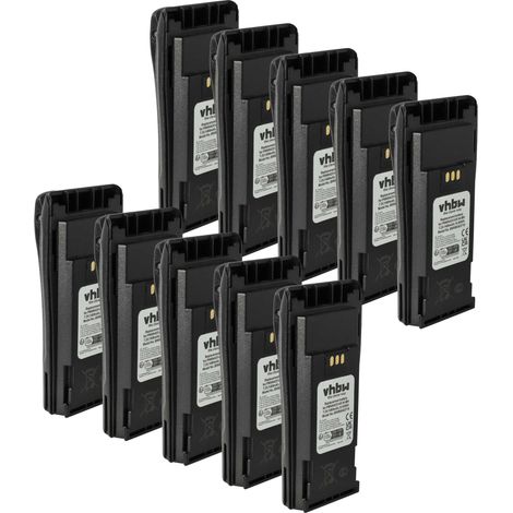 vhbw 10x Akku Ersatz für Motorola NNTN4970A, NNTN4970, NNTN4851R für Funkgerät, Walkie Talkie (1400 mAh, 7,2 V, NiMH) + Gürtelclip