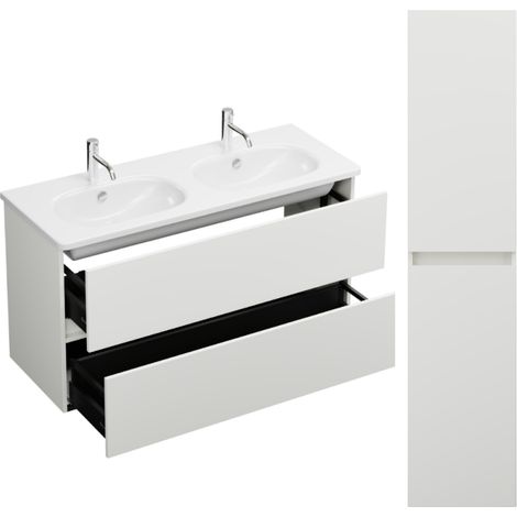 BURGBAD Joline 120 cm mueble lavabo doble blanco mate + columna (1/5)