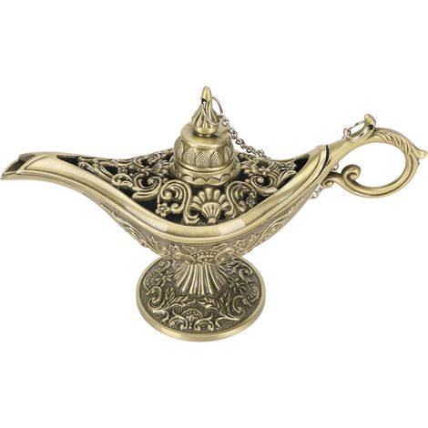 Lampe arabe vintage en alliage de zinc, décoration de table pour fête d'Halloween, lumière à souhait, finition bronze, accessoire de costume. (1/5)