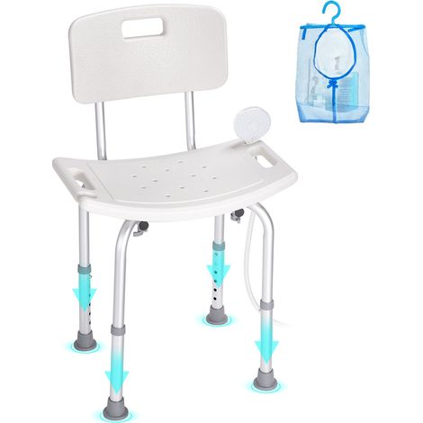 Siège de Douche Antidérapant Hauteur Réglable 390-520 mm Chaise de Douche Chargeant 158,8 kg Fauteuil de Bain en Alu et PE Aide à la Douche pour Personnes Âgées Femmes Enceintes Salle de Bain (1/5)