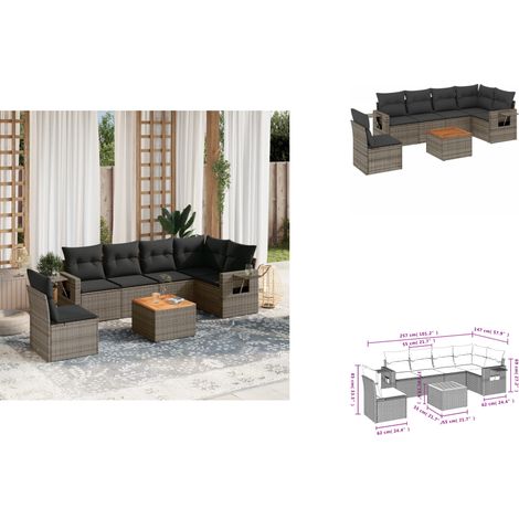 The Living Store 7-tlg. Garten-Sofagarnitur mit Kissen Grau Poly Rattan - Gartentisch (1/3)
