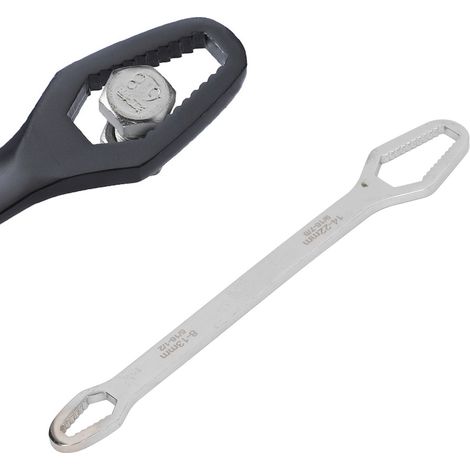 Clé à douille double, clé à fourche auto-serrante double, clé multifonctionnelle réglable 8-22 mm pour usage domestique, argentée. (1/5)