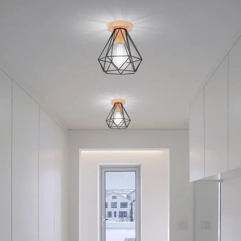 U-do 2pcs Plafonnier Cage Noir,Lampe Plafonnier Industrielle Vintage en Métal designe Simple Style Edison pour Salon Chambre (1/4)
