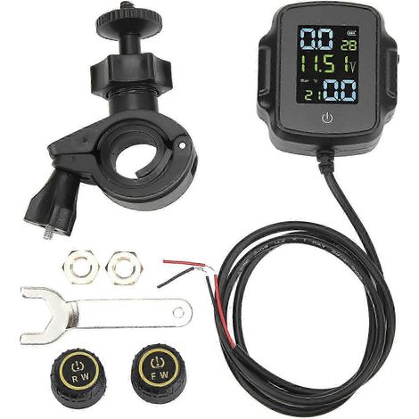 Système de surveillance de la pression des pneus de moto (TPMS) avec affichage numérique, charge rapide QC3.0, indicateurs de temps, de température et de pression, 2 capteurs externes (1/5)