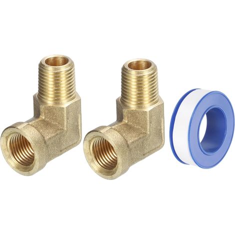 Raccords de Tuyau en Laiton 1/8 Pouce Mpt Mâle x 1/8 Pouce Fpt Femelle, 2 Pièces Coude à 90 Degrés pour Raccords de Tuyauterie Forgés Adaptateur pour Gaz Air Huile Propane (1/5)