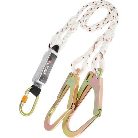 Double Longe Antichute Singer TWINPRO15 - Corde Polyamide D.12 mm - Absorbeur energie - 2 Connecteurs Acier - 1,5 m - EN 355
