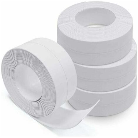 Produit d'étanchéité pour mur et façade,Bas de Porte Adhésif,4 Rouleaux Bande D'étanchéité, Autocollante en PVC, WC, Baignoire, Coin de Mur, Carrelage (Blanc) (1/5)