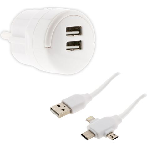 Câble USB universel USB-C/Micro USB + double chargeur USB - Zenitech