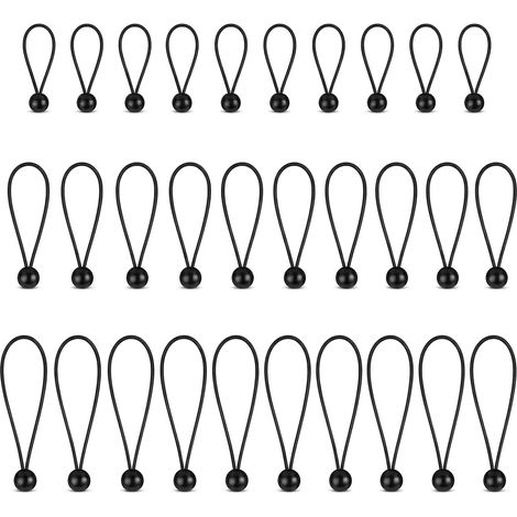 30 Pièces Tendeur Elastique avec Boule, 10/15/20 cm Sandow Elastique, Attache Bache, Durable, Tendeur Bache pour Trampolines, Camping, Tentes, Rideaux, Bannières et Applications Diverses (Noir) (1/5)