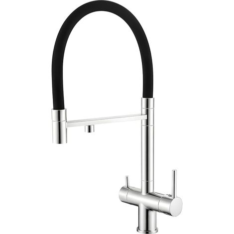 Mitigeur 3-en-1 en laiton, eau potable, orientable 360°, deux poignées, raccords chaud/froid/filtré, haute pression, douchette extractible(3 voies (01), chrome) (1/5)