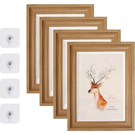 4 Pièces Cadre Photo pour Photos de 13 x 18 cm, Photo Frame Plusieurs Méthodes de Placement avec 4 Crochets, Décoration Murale Plexiglas Cadre pour Puzzle (Acajou) (1/5)
