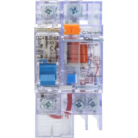 Disjoncteur miniature transparent DZ47LE63 1P+N C63 pour usage domestique (1/5)