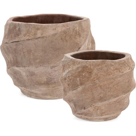 Vasi "Teide" basso in Terracotta Brunita per uso interno ed esterno set da 2 (1/4)