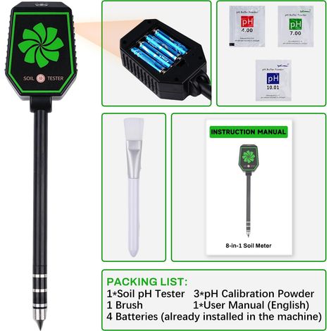Tester di pH del terreno 8 in 1 Tester di umidità delle piante Igrometro per piante pH/EC/salinità/fertilità/temperatura dell'aria/temperatura del terreno/luce/umidità del terreno Si collega all'app m (1/4)