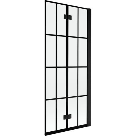 Pare-douche Mexen Mist 2 volets droit 80 x 150 cm, grille noire, noir - 8A9-080-002-70-77-P (1/5)