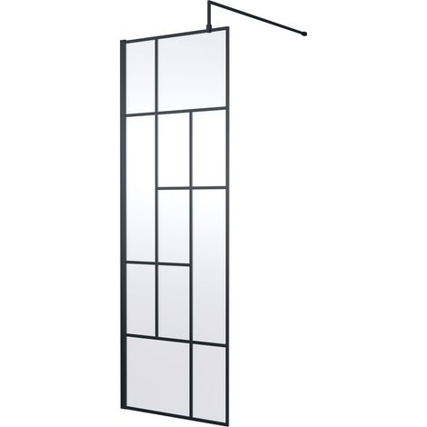Balterley Rolleston Contemporary Bathroom Abstract Frame Design 8mm Glass Wetroom Screen, 1950 x 700 x 14mm, Matt Black