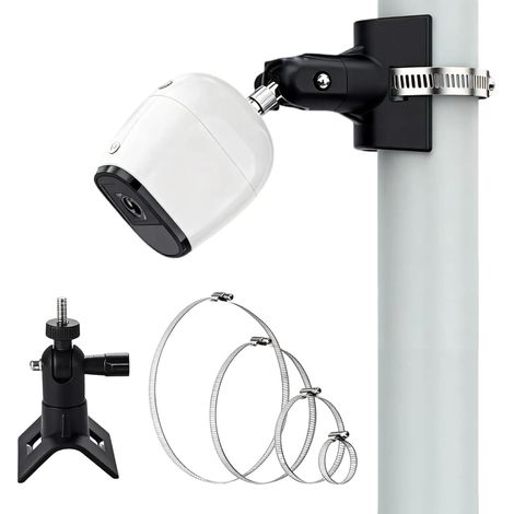 Support de Mât à 360 ° pour Caméra de Surveillance Compatible avec , et , Support Murale Réglable avec 4 Anneaux de Serrage pour Installation Intérieure et Extérieure (Noir) (1/5)