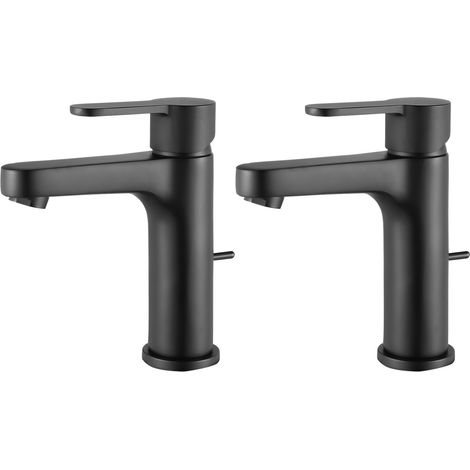 2PCS Cecipa Rubinetto Lavabo Nero, Rubinetto Bagno con Scarico Automatico, Miscelatore Lavabo per Bagno, Altezza Bocca 112 mm