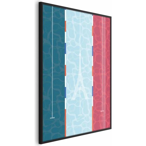 Poster – Illustration eines Schwimmbads mit der französischen Flagge im Hintergrund (1/4)