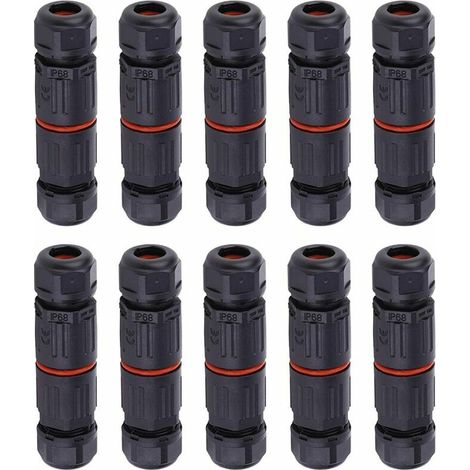 Fil électrique étanche, connecteur de câble extérieur pour boîte de jonction étanche, 10PCS IP68 Connecteur de câble électrique étanche pour connecteur 3 broches prise de courant extérieure