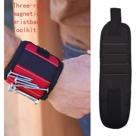 Bracelet magnétique LESHP - Outil portable pour électricien - Noir - Pour vis, clous et forets
