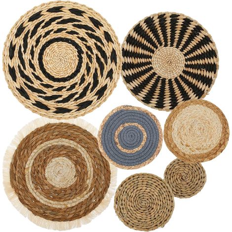 7Pcs Boho Wall Basket Decor, Wall Hanging Wicker Basket Rattan Decor, Handmade Round Macrame Hanging Woven Baskets for Living Room Bedroom Dining Room Office(7PCS) (1/5)