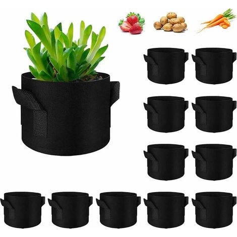 Pflanzsäcke aus Vliesstoff, 12er-Packung, Anzuchtsäcke für Kartoffeln, Pflanzen, Tomaten, Gemüse, luftdurchlässige Stofftöpfe mit Griffen, Schwarz - 2 Gallonen (12 Stück) (1/5)