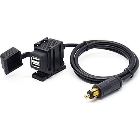 DIN Hella Adaptateur d'alimentation de prise de chargeur USB double moto 2.1A avec câble de 1.8m pour téléphone / iPhone / GPS SatNav (1/3)