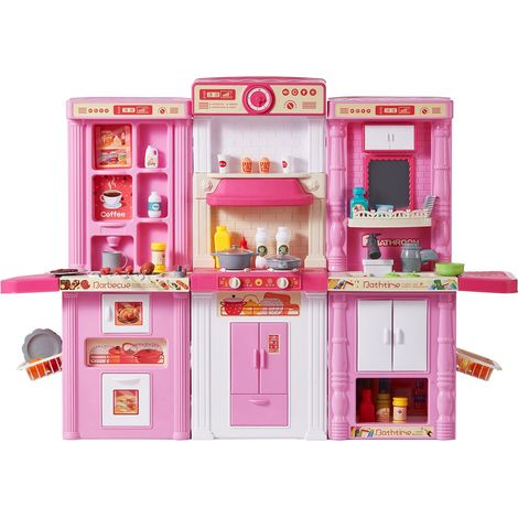 3-in-1-Spielküche mit Wassernebel, Geräuschen und Lichtern, 74 Zubehörteilen, Rollenspiel, für Kinder von 3 bis 8 Jahren, rosa (1/5)