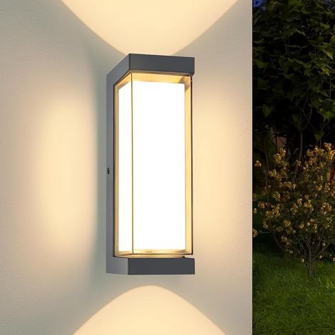 24W Lampe d'extérieur Murale Anthracite, IP65 étanche LED 3000LM Applique Murale Intérieur/Extérieur, 3000K Blanc Chaud Lampe d'extérieur Moderne, Aluminium Applique Murale pour Terrasse (1/5)