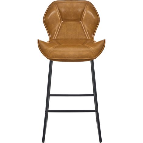Lot de 2 tabourets de bar en similicuir cognac avec dossier et repose-pieds, structure métal, pour cuisine et bar intérieur (1/5)