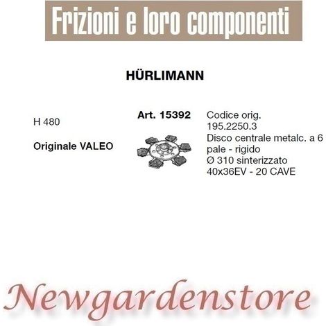Disco frizione 20 cave trattore  HURLIMANN VALEO H480 40x36EV 15392 195.2250.3