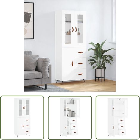 The Living Store Highboard Weiß 69,5x34x180 cm Holzwerkstoff - Sideboard - Hochschrank - Wohnraumgestaltung - Aufbewahrungslösung - Wohnzimmer Dekoration (1/5)