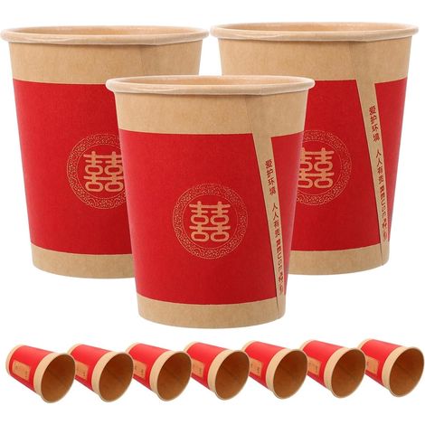 Lot 50 gobelets jetables rouges en papier, style chinois, pour mariages et fêtes, ou