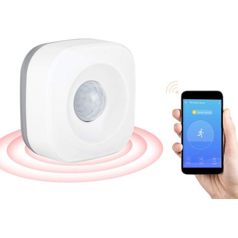 Rilevatore di movimento per interni/esterni, sensore a infrarossi PIR a 120°, rilevatore di movimento wireless WiFi, modalità app gratuita, portata 5 m (bianco) (1/5)