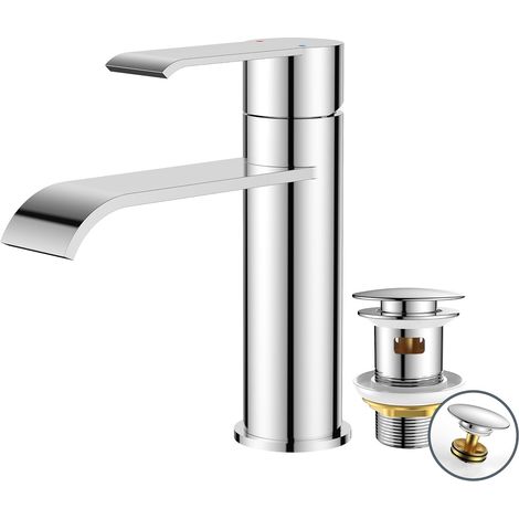 Robinet Salle De Bain Avec Bonde, Mitigeur Lavabo Monocommande, Robinet Lavabo Cascade-Hauteur De Bec 98MM, Armature Moderne Économe En Eau,Chrome (1/5)