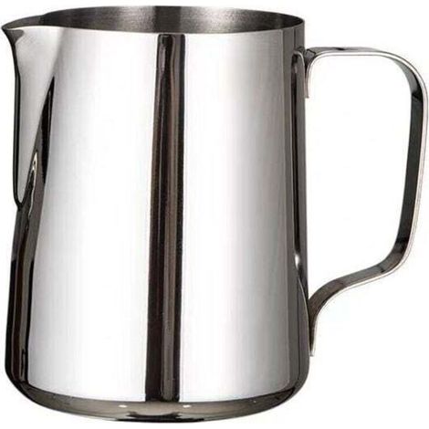 Milchaufschäumkännchen, Milchkännchen aus Edelstahl 304, 350 ml, Dampfkännchen für Kaffee, Cappuccino, Barista, Milchkaraffe mit dekorativem Stift, silberfarben, 350 ml