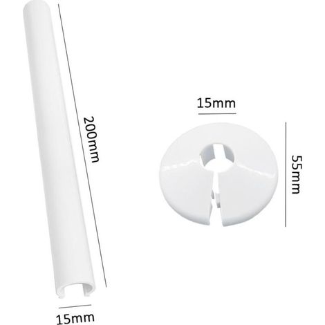Ensemble de caches décoratifs pour tuyaux de 15 mm, cache décoratif pour tuyaux de radiateur, manchon décoratif blanc 15 x 200 mm, comprend 2 tuyaux et 2 caches.