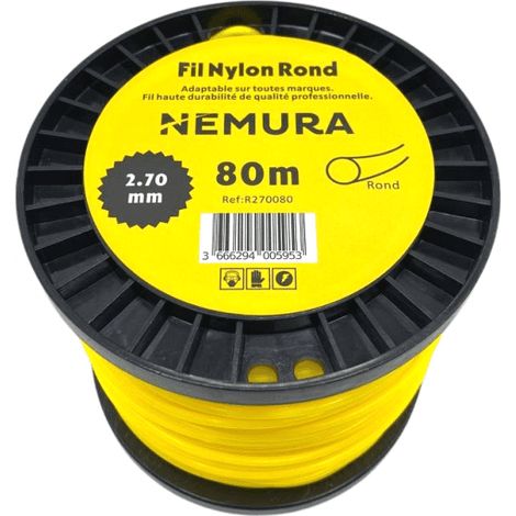 Fil débroussailleuse rond 80m – Diamètre 2,70mm – Haute durabilité pour performances optimales – Compatible toutes marques (1/4)