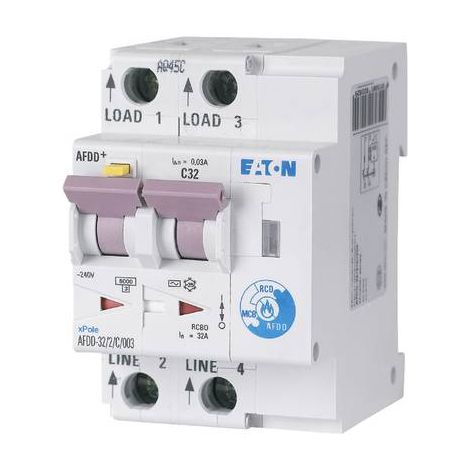 Disj. diff. et de dét d'arc élec. 2 poles 32A courbe C 30mA type A 000187234 EATON AFDD 32/2/C/003 A (1/2)