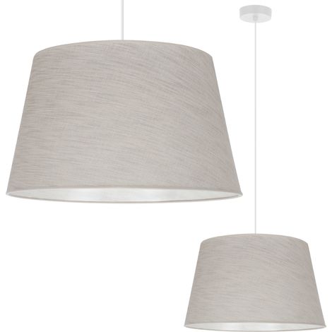 LÁMPARA COLGANTE, CONO DE LINO, BLANCO, 1 PLANO, PANTALLA BEIGE CLARO, L02 44CM