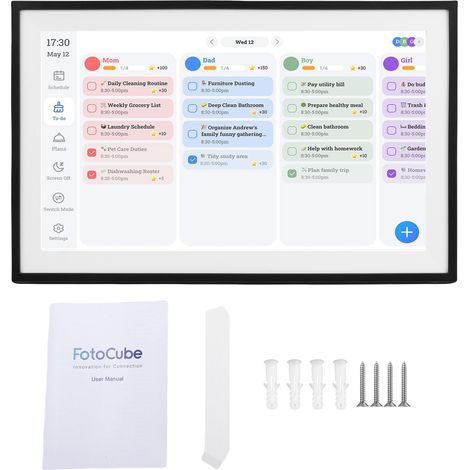 Calendrier numérique intelligent 15,6 pouces HD tactile WiFi – Cadre photo planificateur familial avec application Android 9.0 noir, organisation (1/5)