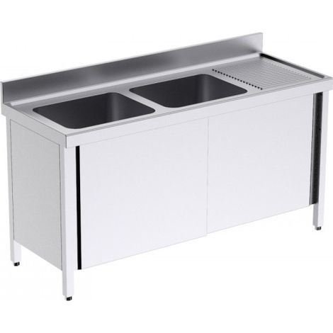 Plonge Inox Double avec Portes et Egouttoir Gamme 700 - Distform