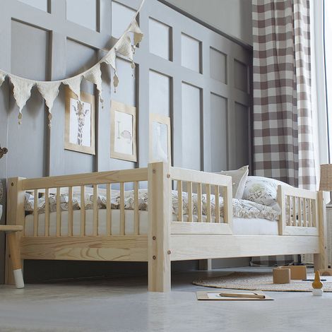 Letto 90x190 con sponde e base con gambe da 10 cm Adèle Bois (1/3)