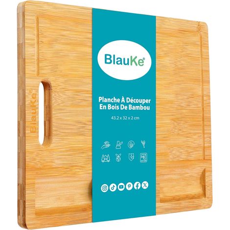Planche à Découper en Bambou avec Rigole et Compartiments Récupérateurs (Grande 43x32cm) - Planche en Bois Épaisse pour Viande Pain Fromage Légumes - Billot de Boucher, Plateau Apéritif (1/5)