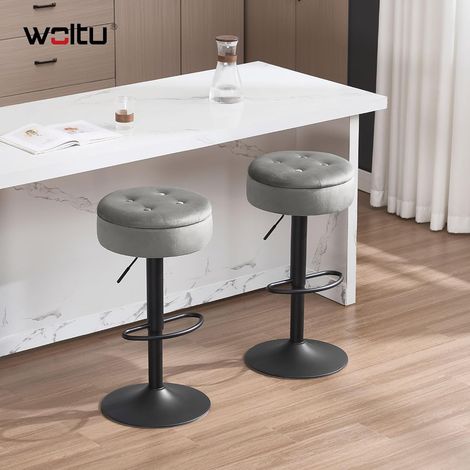 WOLTU 2x Sgabello da bar cucina alto penisola girevole regolabile poggiapiedi - Grigio Chiaro