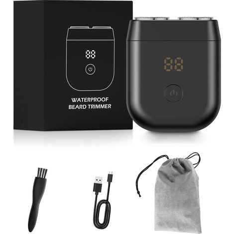 Rasoir électrique pour homme, mini rasoir à barbe électrique rechargeable de type C avec écran LCD, rasoir rotatif sans fil pour homme, étanche IPX7, rasoir humide et sec pour une utilisation à la (1/5)
