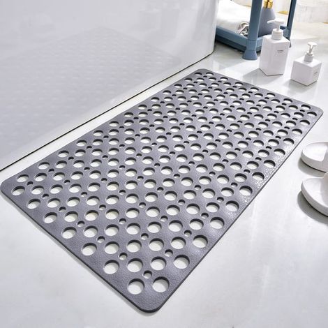 Rutschfeste antibakterielle TPE-Duschmatte, 75 x 43 cm große Badewannen-Badezimmermatte, geeignet für Dusche oder Badewanne, rundes Loch, Grau