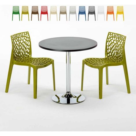Table Ronde Noire 70x70cm Avec 2 Chaises Colorées Grand Soleil Set Intérieur Bar Café Gruvyer Cosmopolitan - Anis vert (1/5)