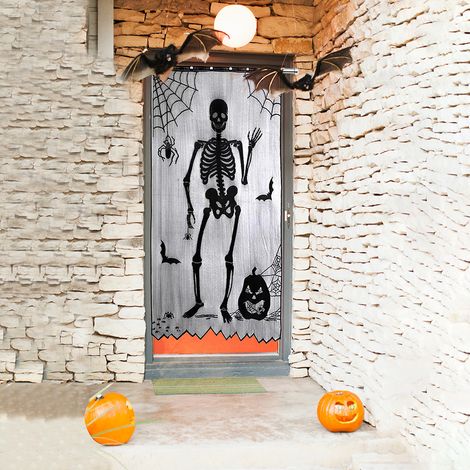 Rideaux en dentelle à tête de mort noire pour Halloween (1/5)